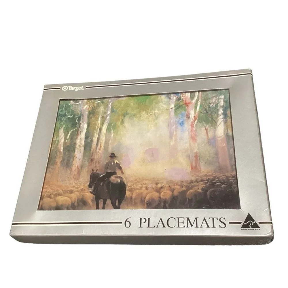 Target Australian Made Set of 6 Placemats Outback Sheep Shearing Stagecoach Art